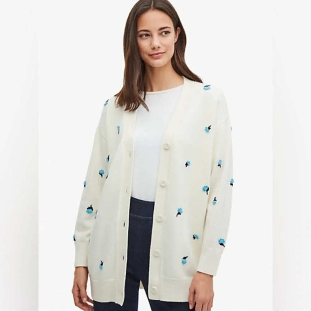 Kate Spade Dainty Bloom Applique Blue And Cream Cardigan Size XS